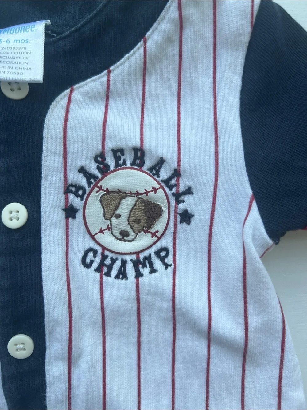 Gymboree White & Navy Baseball-Style Button Romper